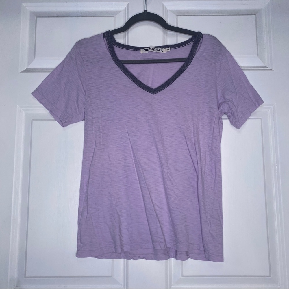 Michael Stars Cutout V Neck Short Sleeve Purple Grey Tee Shirt One Size
